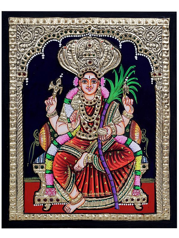 Tanjore Painting of Goddess Kamatchi or Rajarajeshwari | Traditional Colour With 24 Karat Gold