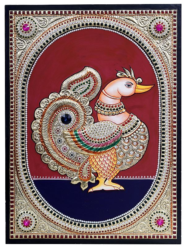 Magnificent Bird Annam Tanjore Painting with Stone Work | Traditional Colour with 24 Karat Gold