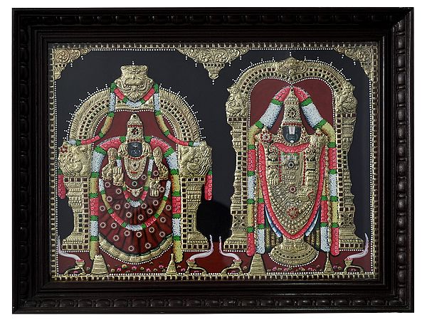 Tirupati Balaji and Padmavathi Inside Arch | Traditional Colour With 24 Karat Gold | With Frame