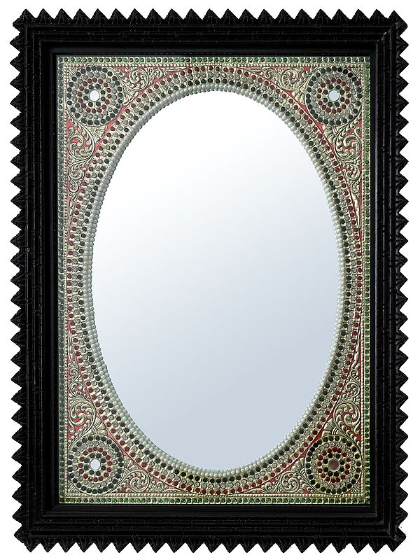 Mirror with Stone Work | Tanjore Painting with Frame | Traditional Colour with 24 Karat Gold