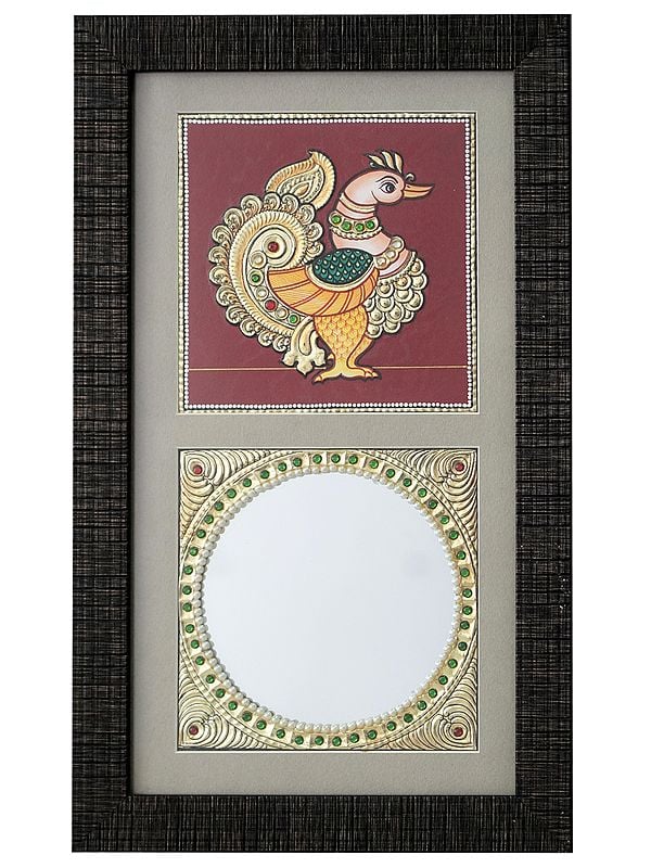 Annam and Mirror with Stone Work | Traditional Colour with 24 Karat Gold | Tanjore Painting with Frame