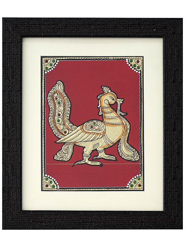 Gold-Toned Peacock Tanjore Painting with Frame | Traditional Colour With 24 Karat Gold