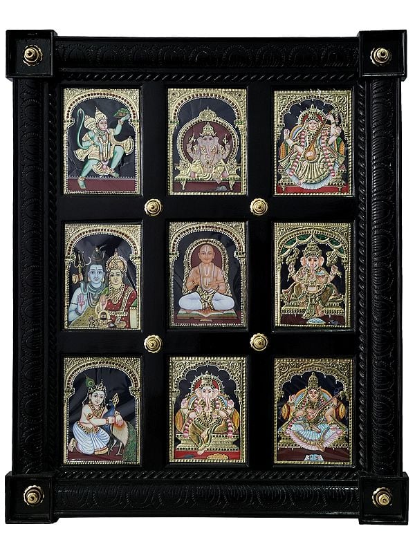 Combined Frame of 9 Deities | Traditional Colour With 24 Karat Gold | With Frame