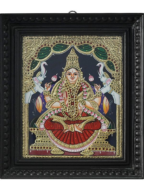 Gajalakshmi Tanjore Painting | Traditional Colors with 24 Karat Gold | With Frame