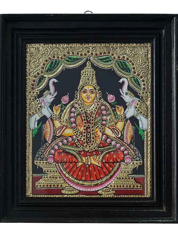 Gajalakshmi - A Form of Ashta Lakshmi | Traditional Colors with 24 Karat Gold | With Frame