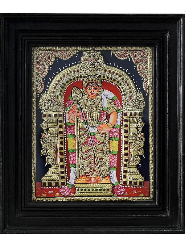 Lord Kartikeya (Murugan) Tanjore Painting | Traditional Colors with 24 Karat Gold | With Frame