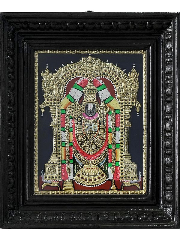 Lord Venkateshvara (Tirupati Balaji) Tanjore Painting | Traditional Colors with 24 Karat Gold | With Frame