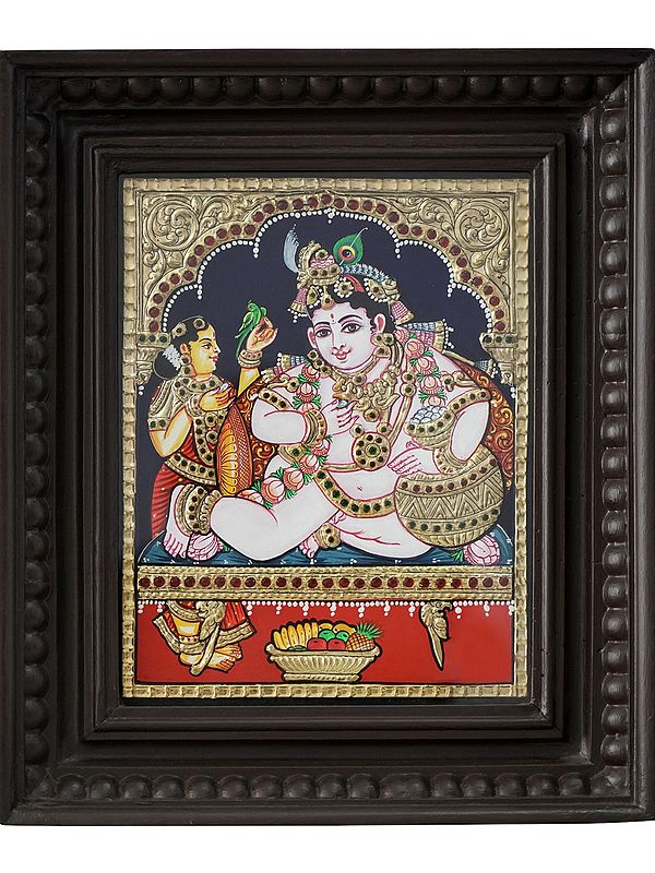 Tanjore Butter Krishna Painting Traditional Colors with 24 Karat Gold | With Frame
