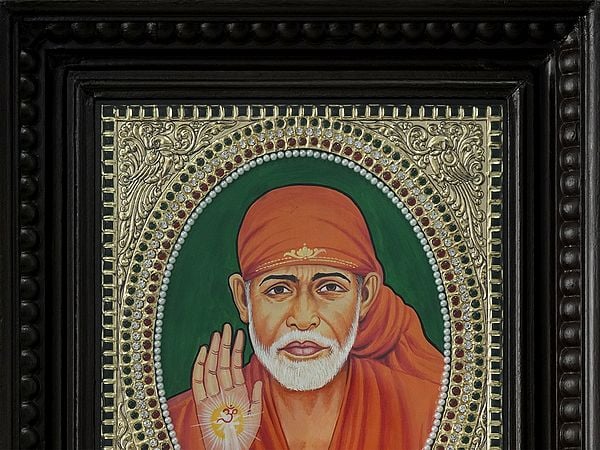 Blessing Sai Baba | Traditional Colors with 24 Karat Gold | With Frame ...