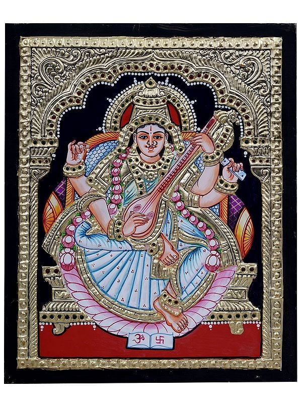 Devi Saraswati - Goddess of Knowledge | Traditional Colors with 24 Karat Gold