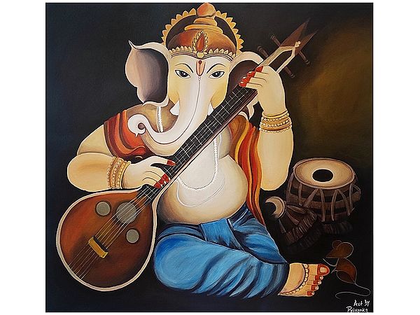Shri Ganesha Playing Veena | Canvas Painting