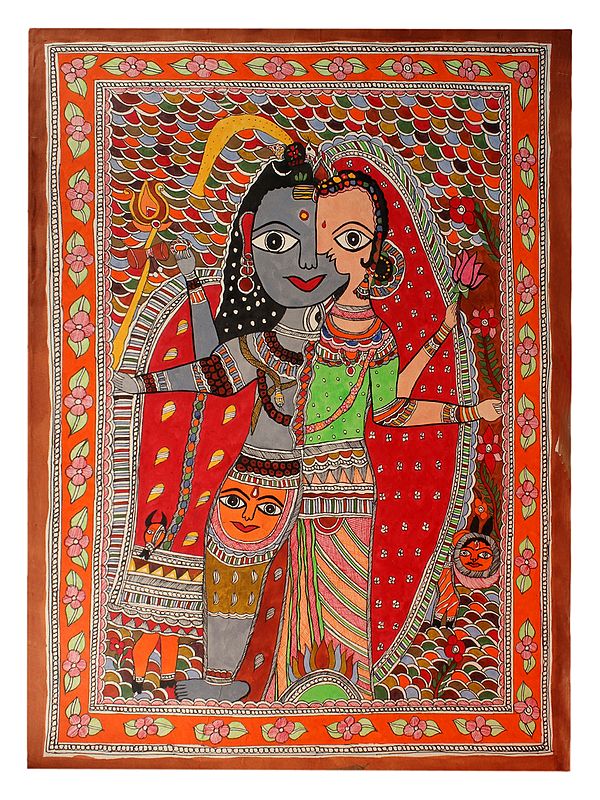Ardhanarishvara Colourful Art | Madhubani Painting | Exotic India Art