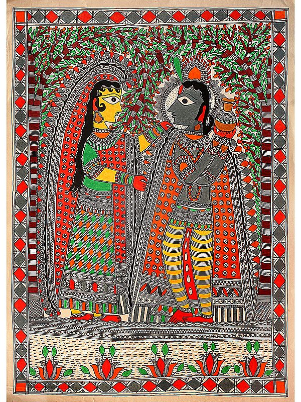 Multicolour Radha Krishna | Madhubani Painting