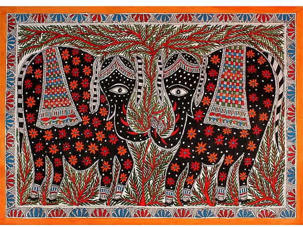 Couple Elephant | Madhubani Painting