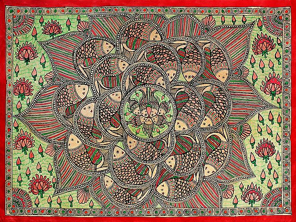 Multiple Fish Mandala Art | Madhubani Painting