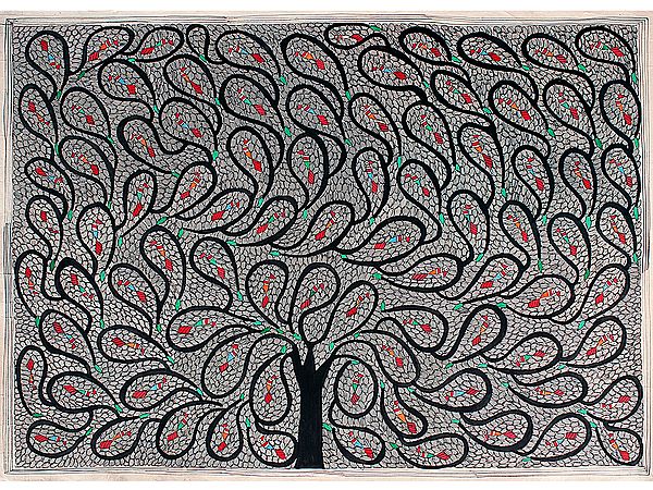 Birds Sitting On Tree Of Life | Madhubani Painting