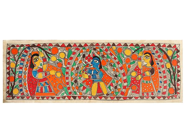 Lord Krishna with Gopis | Madhubani Painting