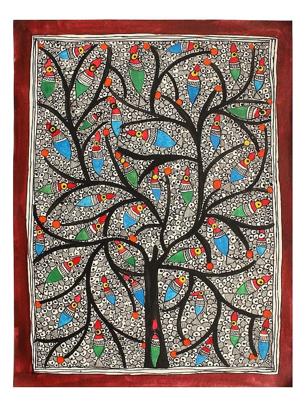 Tree of Life with Chirping Birds | Madhubani Painting