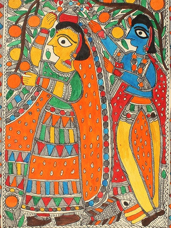 Radha Krishna - Mithila Art | Madhubani Painting | Exotic India Art