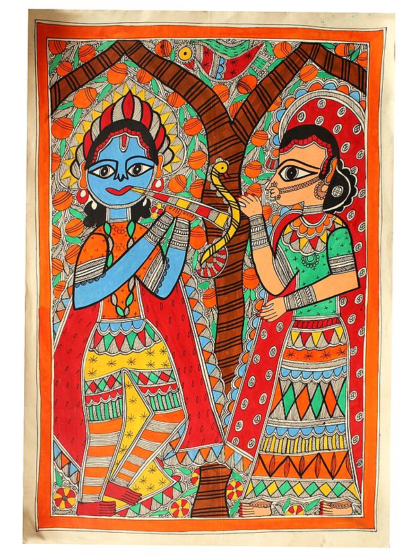 Standing Radha Krishna | Madhubani Painting