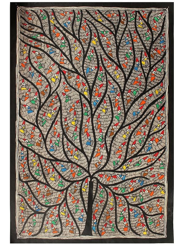 Tree of Life with many Birds | Madhubani Painting