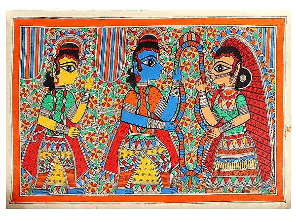 Rama - Sita Jaimala | Madhubani Painting