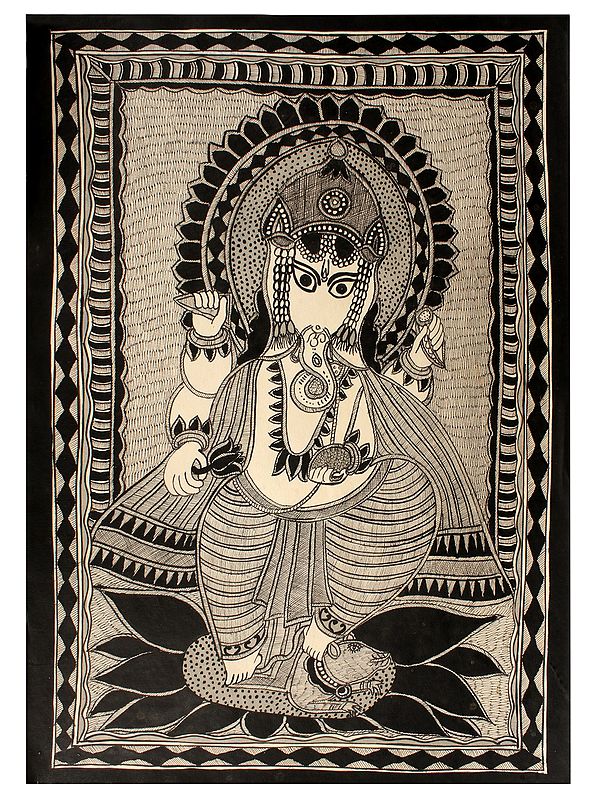 Standing Four Armed Lord Ganapati | Madhubani Painting