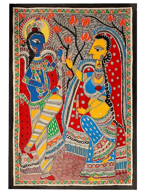 Dancing Radha Krishna | Madhubani Painting