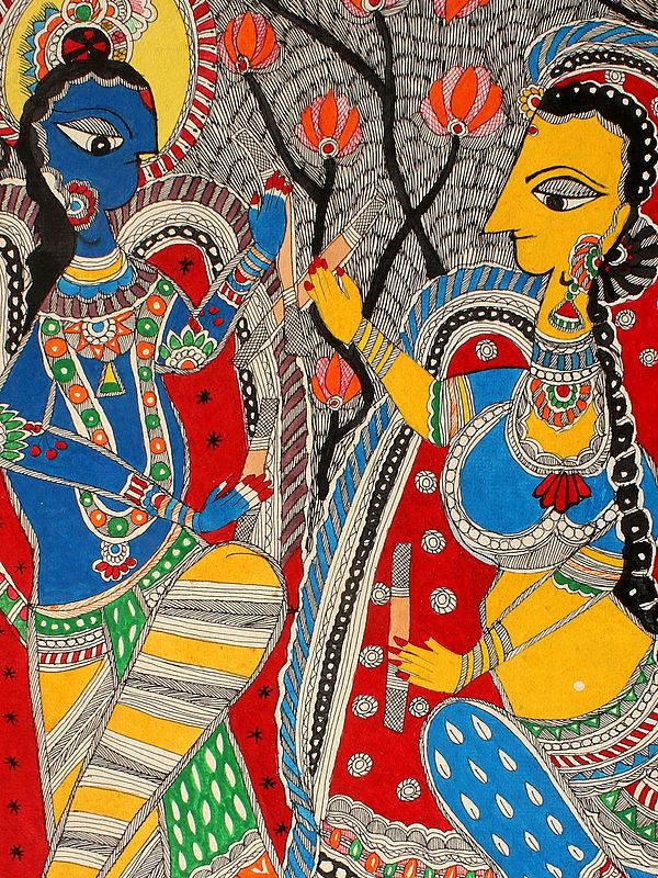 Dancing Radha Krishna | Madhubani Painting | Exotic India Art