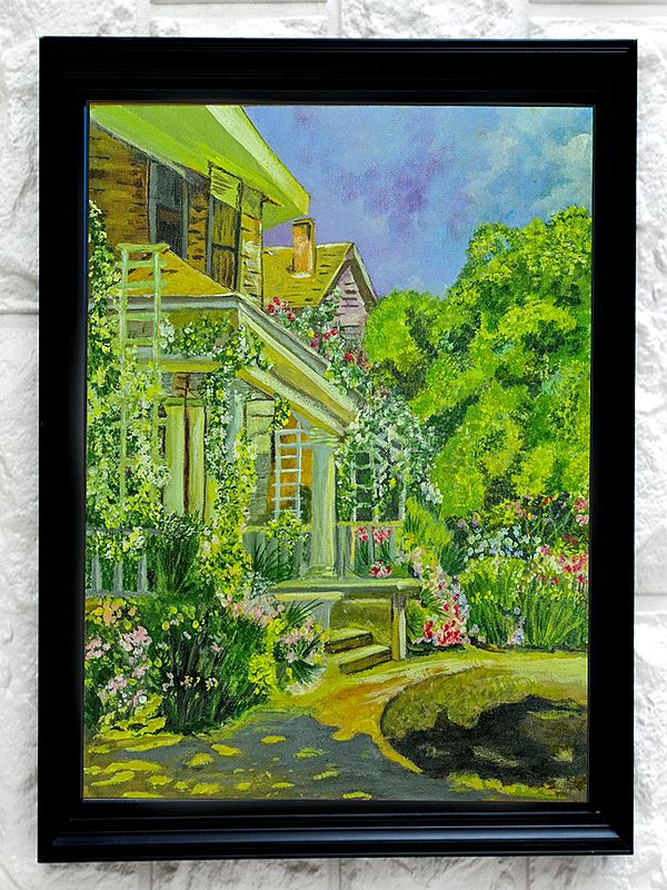 Beautiful Bungalow Green Painting | Acrylic On Canvas