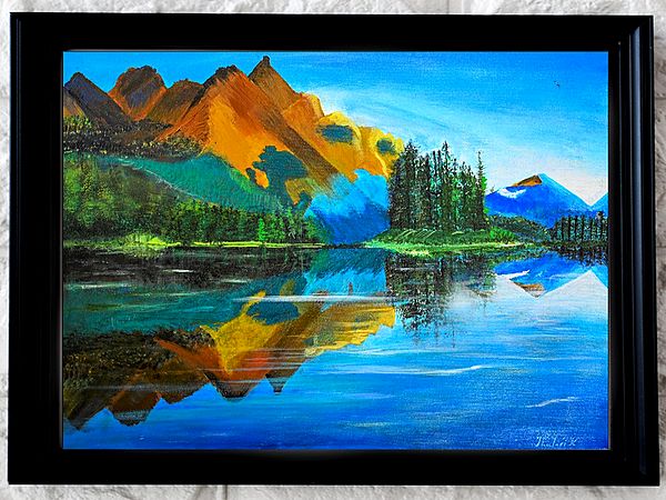 Lake Beside Hills Landscape | Acrylic On Canvas