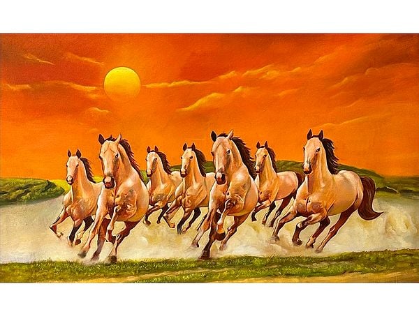 Seven Running Horses in Evening | Acrylic On Canvas