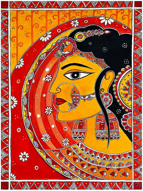Solah Shringar “The Adorned Bride” - Madhubani Art | Acrylic On Canvas
