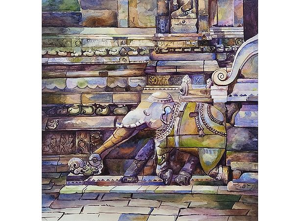 Elephant Temple Carvings | Watercolour On Paper