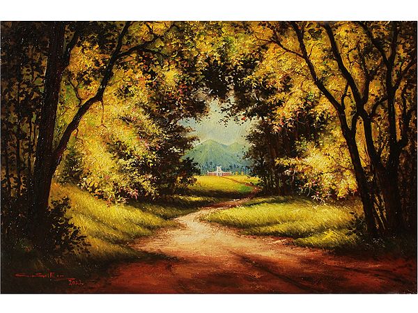 Forrest Path To Temple | Oil on Canvas