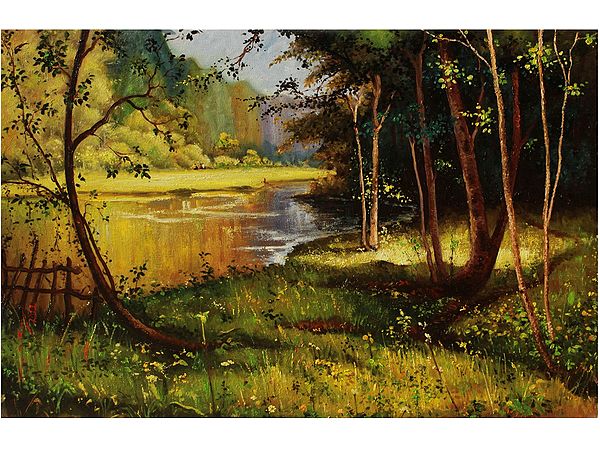 Beautiful Lake In Forest Landscape | Oil On Canvas