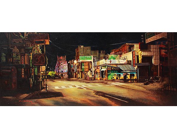 Thirukudanthai Night View Landscape | Oil On Canvas