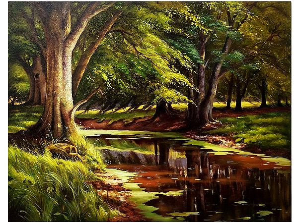 Beautiful Forest Lake Landscape | Oil On Canvas
