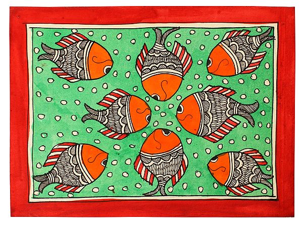 Fishes In Pattern | Madhubani Painting