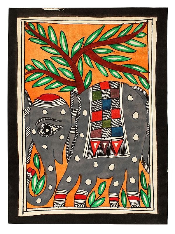 Elephant In Traditional Clothes | Madhubani Painting