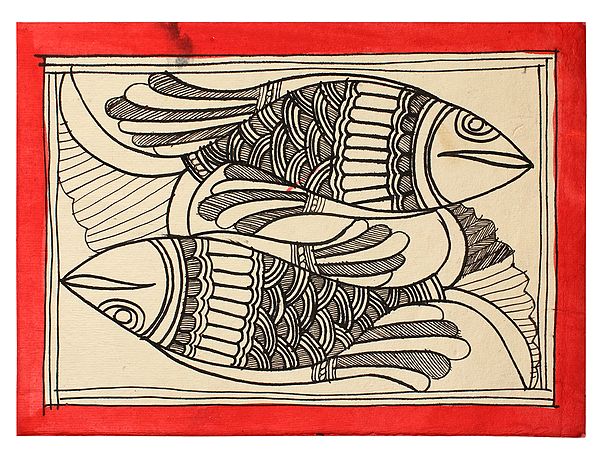 Pisces Madhubani Painting | Natural Colors on Handmade Paper