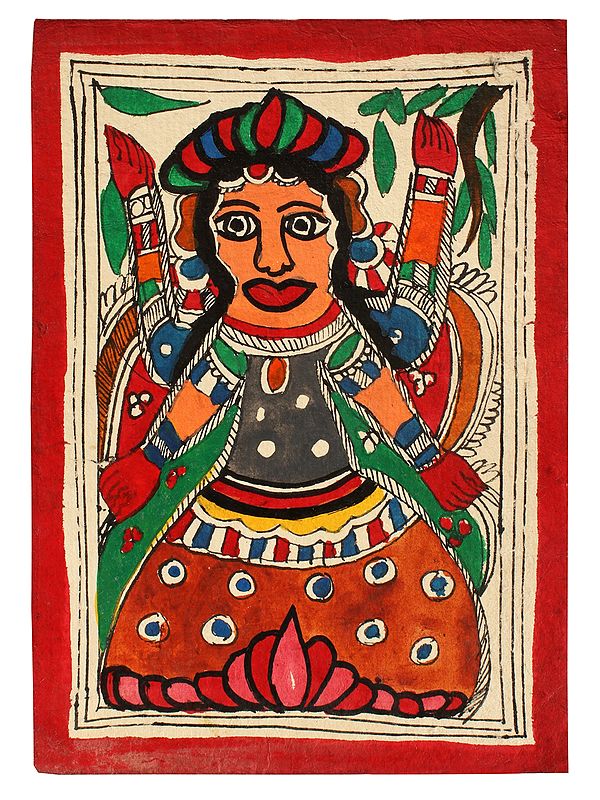Goddess Lakshmi Madhubani Painting | Natural Colors on Handmade Paper ...