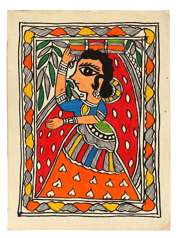 Indian Lady in Traditional Wear | Madhubani Painting