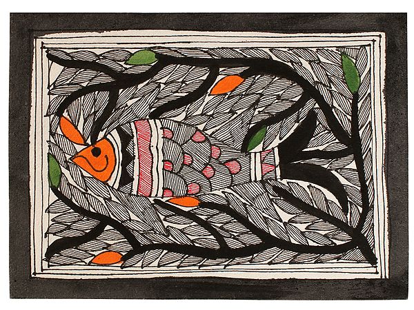 Ek Akeli Machli (The Lone Fish) Madhubani Painting on Handmade Paper