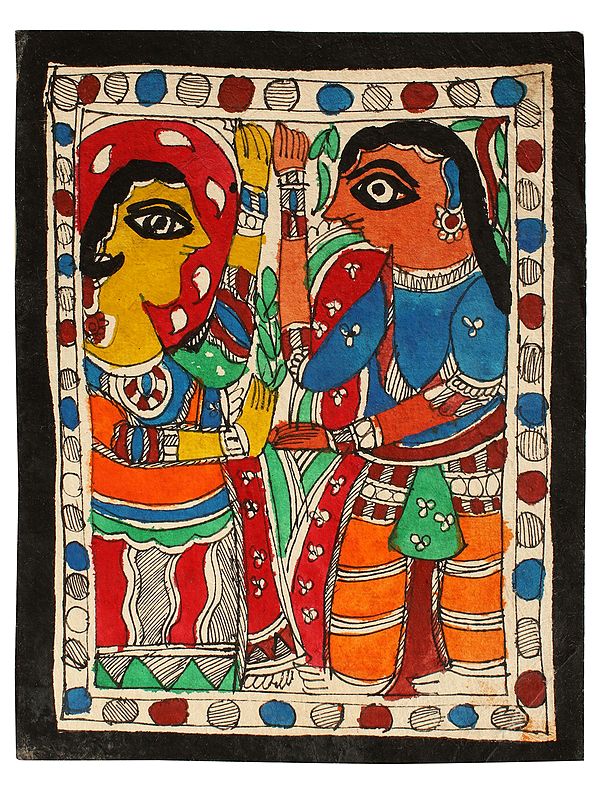 Radha and Krishna Dancing Madhubani Painting