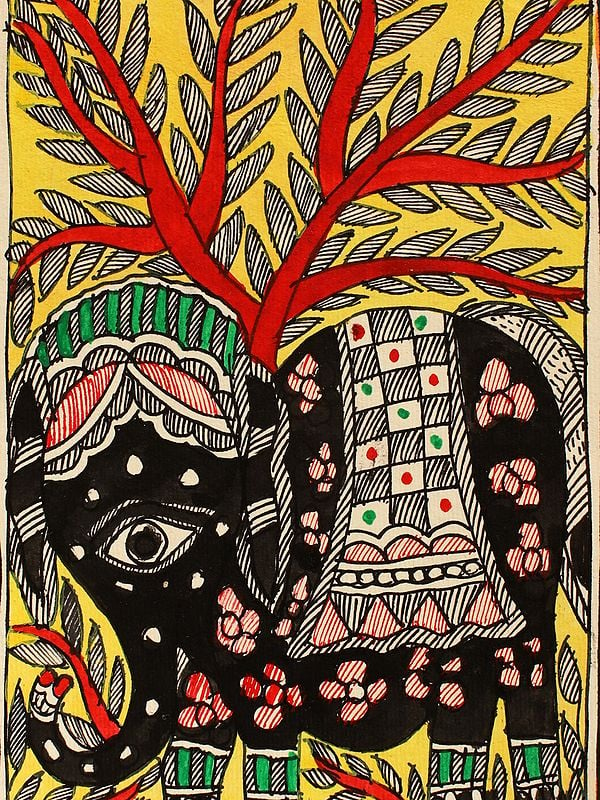 Traditional Design Elephant | Madhubani Painting | Exotic India Art