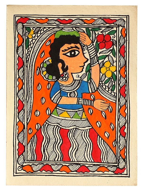 Traditional Colour Dancing Lady Madhubani Painting