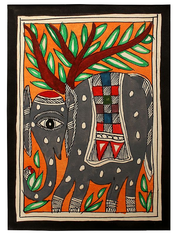 Walking Elephant in Traditional Colors | Madhubani Painting | Handmade Paper