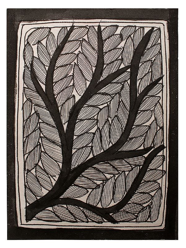 Branches with Leaves | Madhubani Painting on Handmade Paper