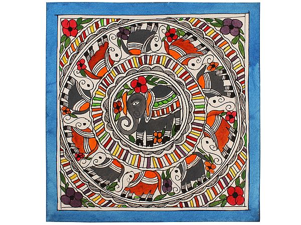 Beautiful Elephant Mandala | Madhubani Painting | Handmade Paper